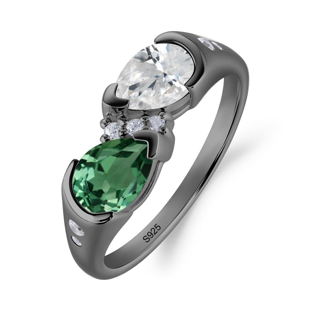 Two Stone Cubic Zirconia and Green Sapphire Birthstone Ring - LUO Jewelry #metal_black finish sterling silver