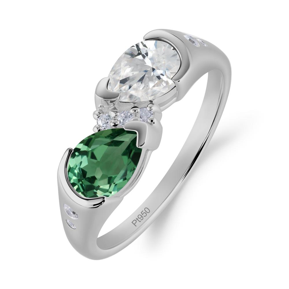 Two Stone Cubic Zirconia and Green Sapphire Birthstone Ring - LUO Jewelry #metal_platinum