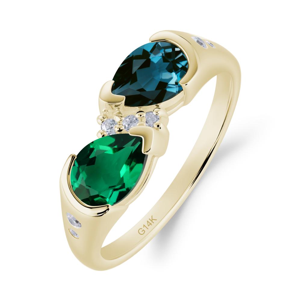 Toi Et Moi Pear Cut Emerald and London Blue Topaz Ring - LUO Jewelry #metal_14k yellow gold