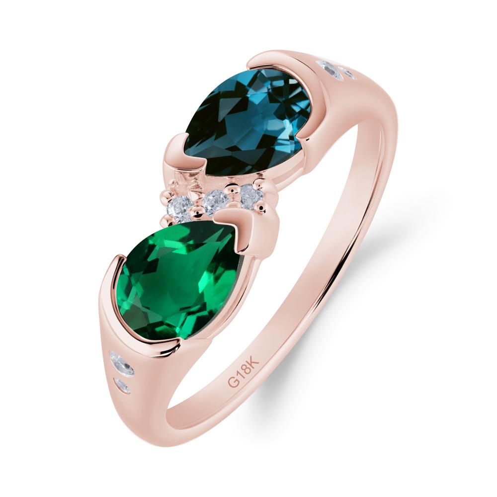 Toi Et Moi Pear Cut Emerald and London Blue Topaz Ring - LUO Jewelry #metal_18k rose gold