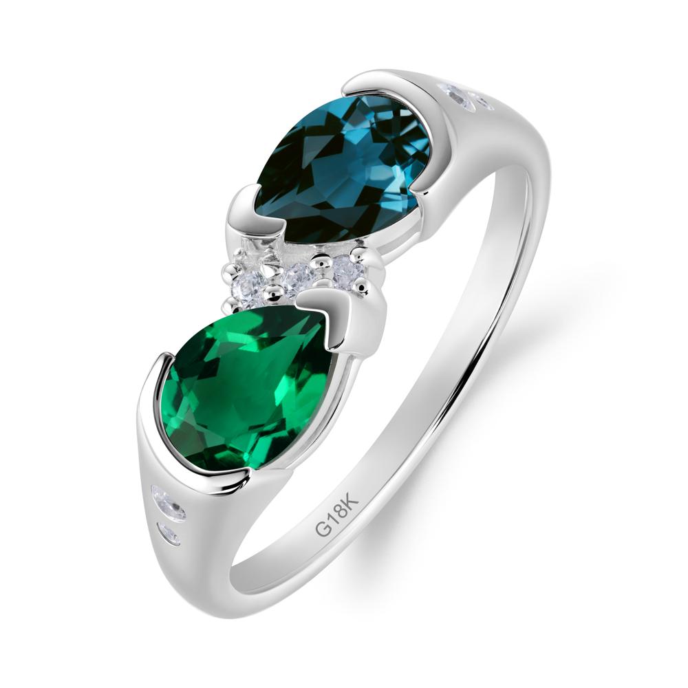 Toi Et Moi Pear Cut Emerald and London Blue Topaz Ring - LUO Jewelry #metal_18k white gold