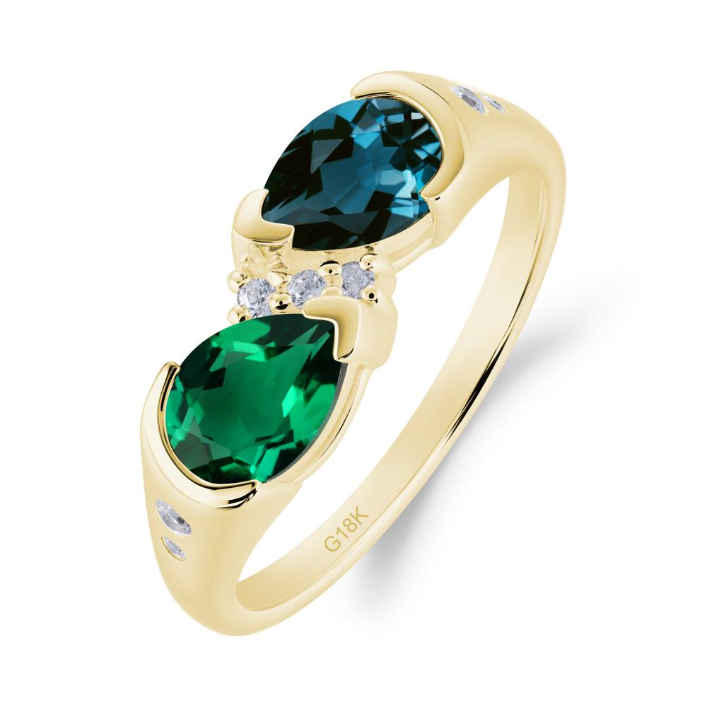 Toi Et Moi Pear Cut Emerald and London Blue Topaz Ring - LUO Jewelry #metal_18k yellow gold