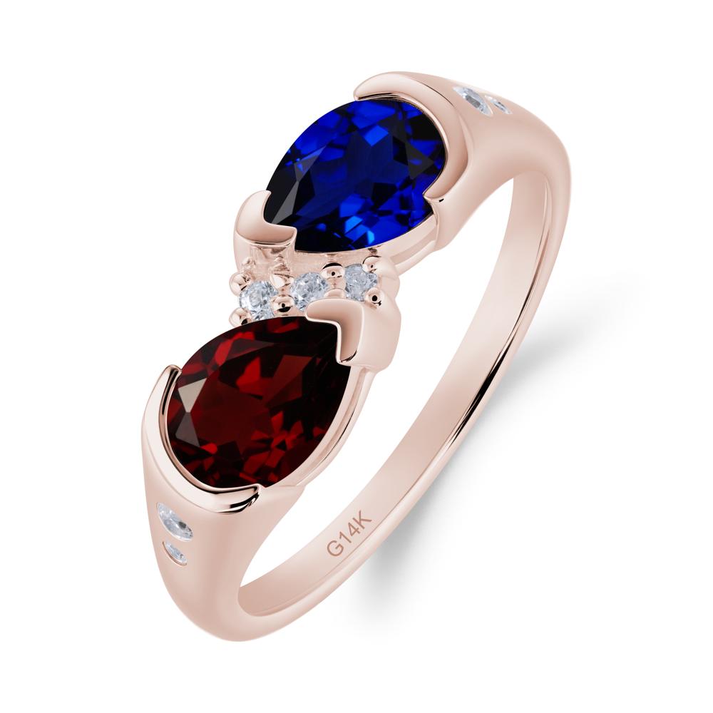 Toi Et Moi Pear Cut Garnet and Sapphire Ring - LUO Jewelry #metal_14k rose gold