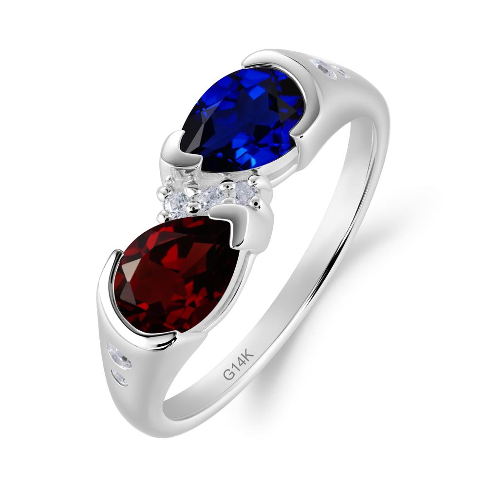 Toi Et Moi Pear Cut Garnet and Sapphire Ring - LUO Jewelry #metal_14k white gold