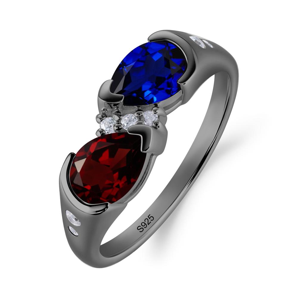 Toi Et Moi Pear Cut Garnet and Sapphire Ring - LUO Jewelry #metal_black finish sterling silver
