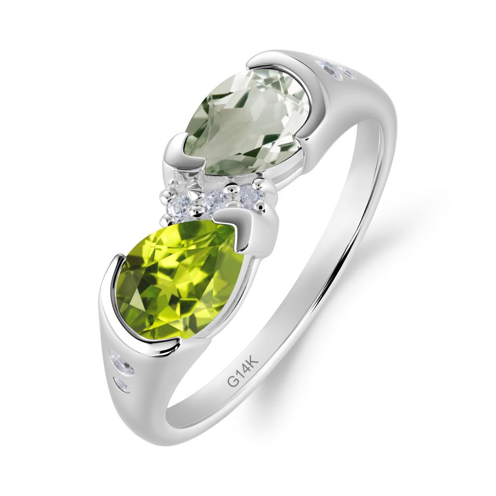 Two Stone Green Amethyst and Peridot Birthstone Ring - LUO Jewelry #metal_14k white gold