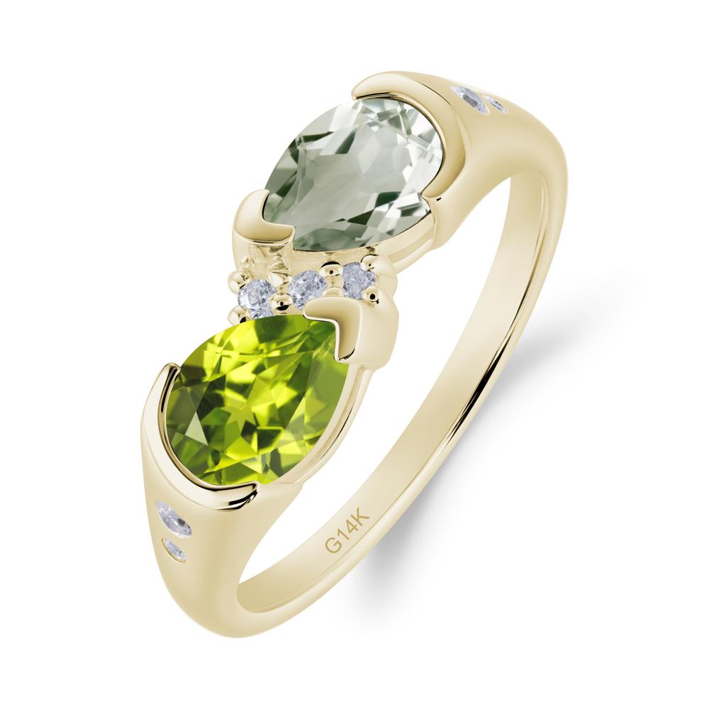 Two Stone Green Amethyst and Peridot Birthstone Ring - LUO Jewelry #metal_14k yellow gold