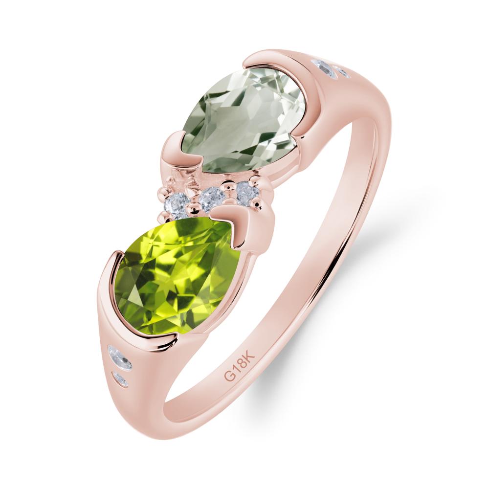 Two Stone Green Amethyst and Peridot Birthstone Ring - LUO Jewelry #metal_18k rose gold