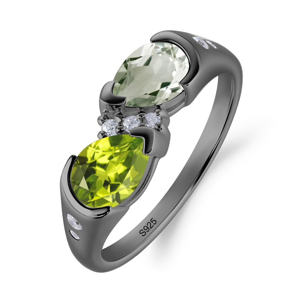 Two Stone Green Amethyst and Peridot Birthstone Ring - LUO Jewelry #metal_black finish sterling silver