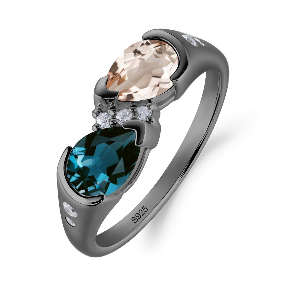 Toi Et Moi Bezel London Blue Topaz and Morganite Promise Ring - LUO Jewelry #metal_black finish sterling silver