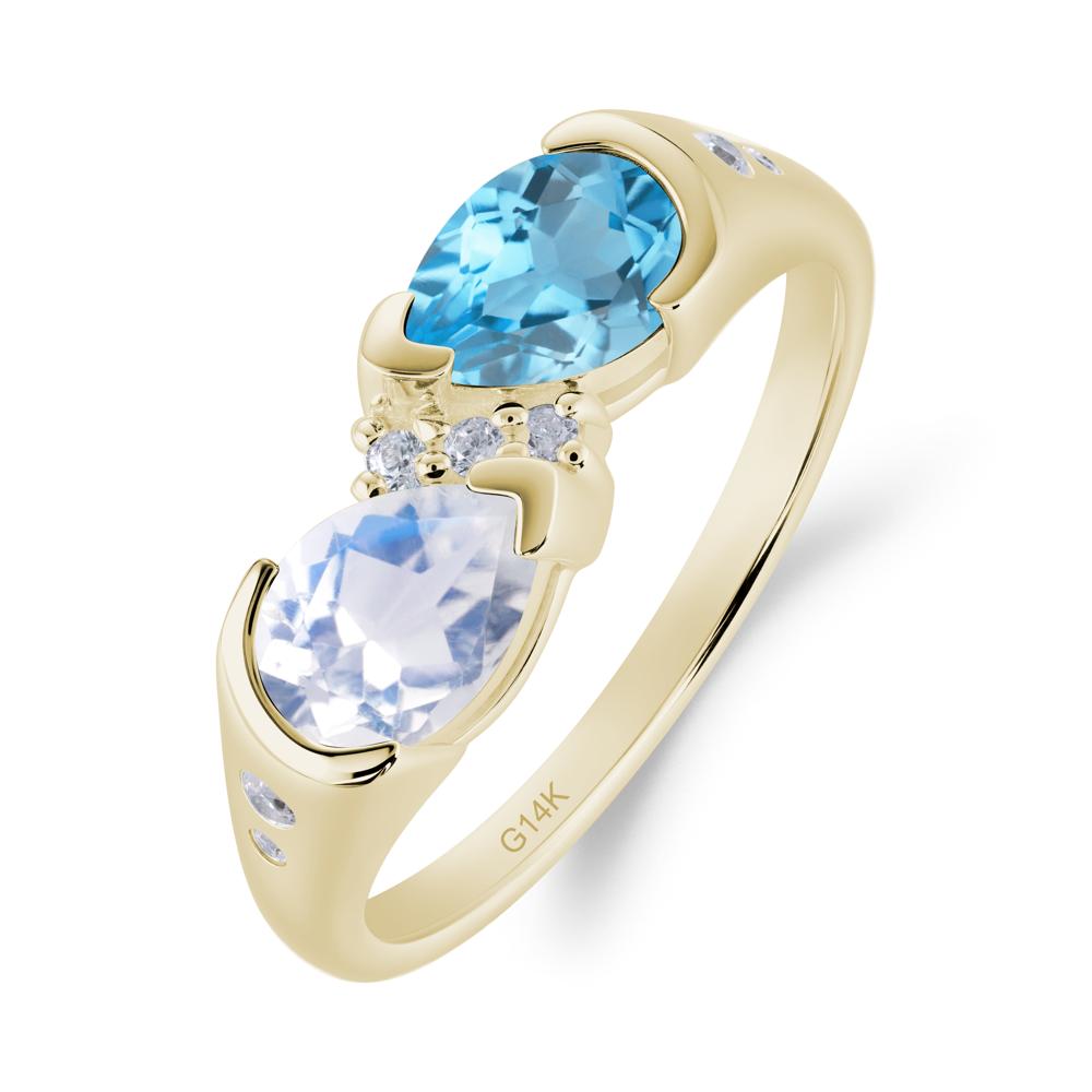Two Stone Moonstone and Swiss Blue Topaz Birthstone Ring - LUO Jewelry #metal_14k yellow gold
