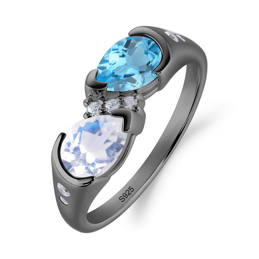 Two Stone Moonstone and Swiss Blue Topaz Birthstone Ring - LUO Jewelry #metal_black finish sterling silver