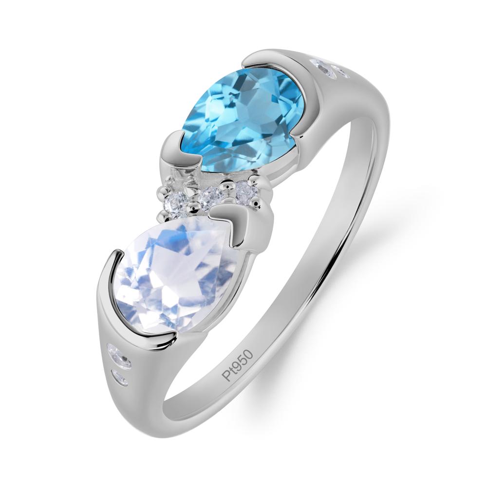 Two Stone Moonstone and Swiss Blue Topaz Birthstone Ring - LUO Jewelry #metal_platinum