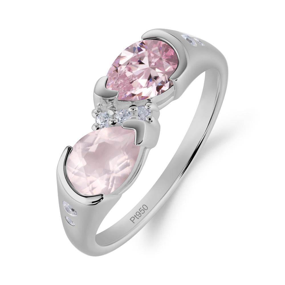 Two Stone Pink Cubic Zirconia and Rose Quartz Birthstone Ring - LUO Jewelry #metal_platinum