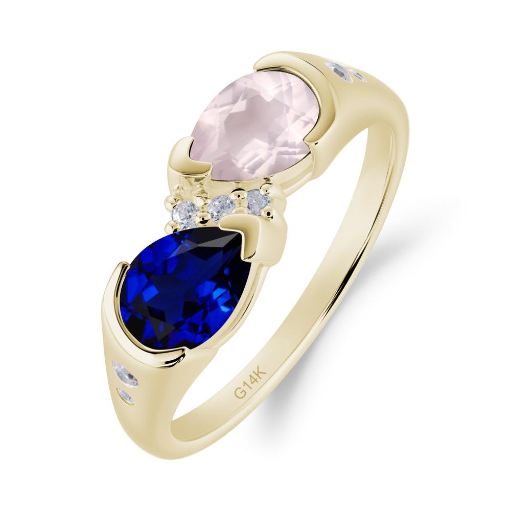 Two Stone Rose Quartz and Sapphire Birthstone Ring - LUO Jewelry #metal_14k yellow gold