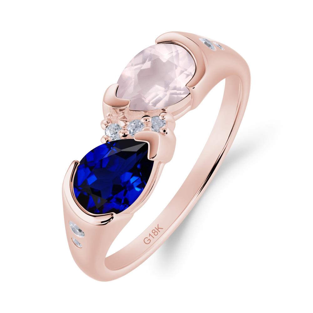 Two Stone Rose Quartz and Sapphire Birthstone Ring - LUO Jewelry #metal_18k rose gold