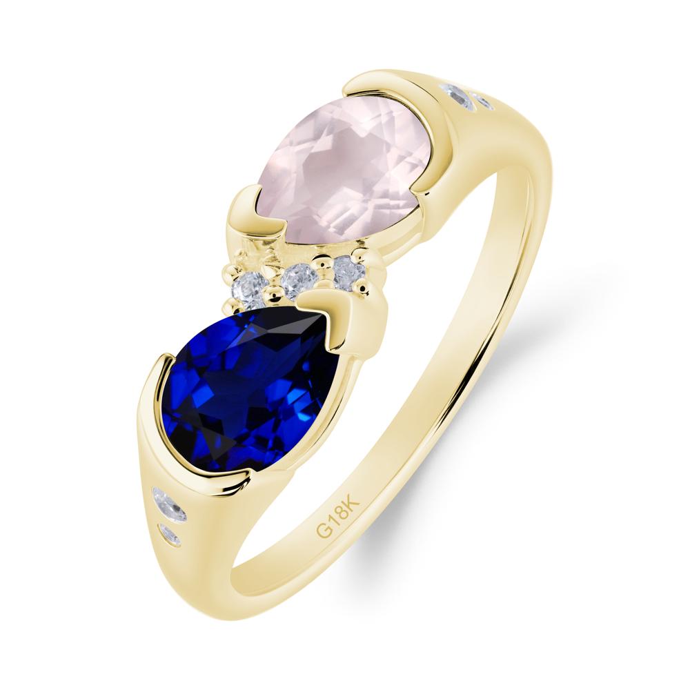 Two Stone Rose Quartz and Sapphire Birthstone Ring - LUO Jewelry #metal_18k yellow gold