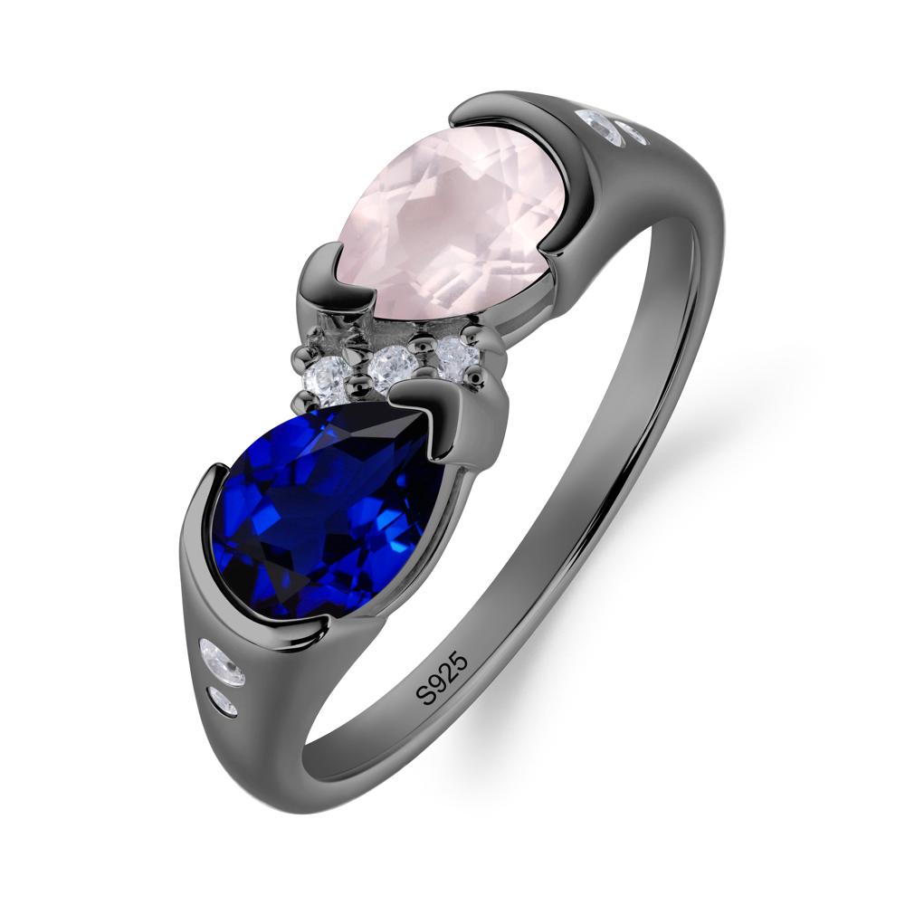Two Stone Rose Quartz and Sapphire Birthstone Ring - LUO Jewelry #metal_black finish sterling silver