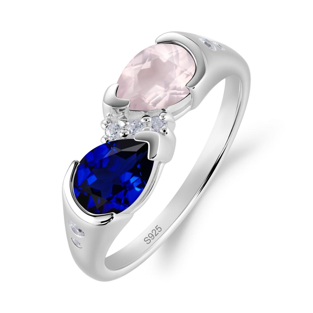 Two Stone Rose Quartz and Sapphire Birthstone Ring - LUO Jewelry #metal_sterling silver
