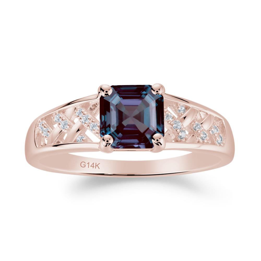 Asscher Cut Braided Design Alexandrite Engagement Ring - LUO Jewelry #metal_14k rose gold