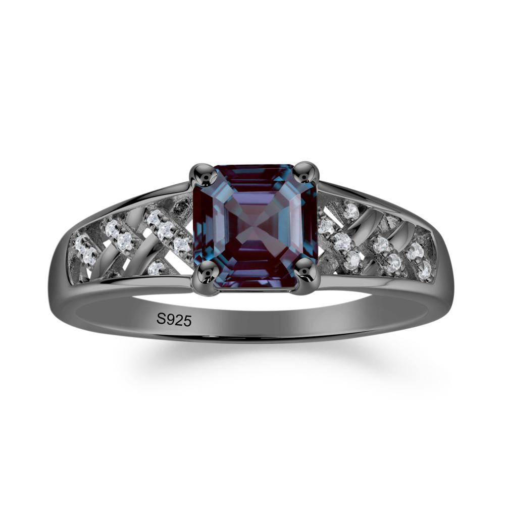 Asscher Cut Braided Design Alexandrite Engagement Ring - LUO Jewelry #metal_black finish sterling silver