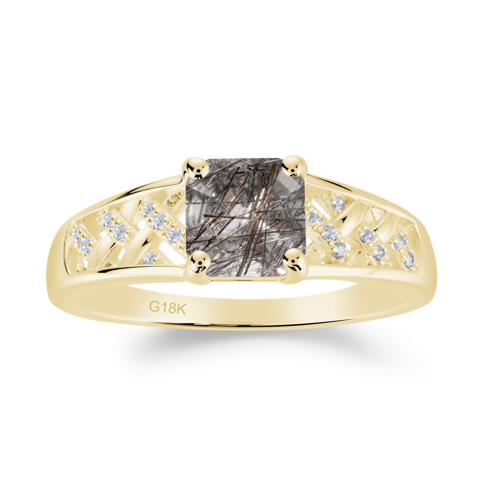Delicate Black Rutilated Quartz Promise Ring - LUO Jewelry #metal_18k yellow gold