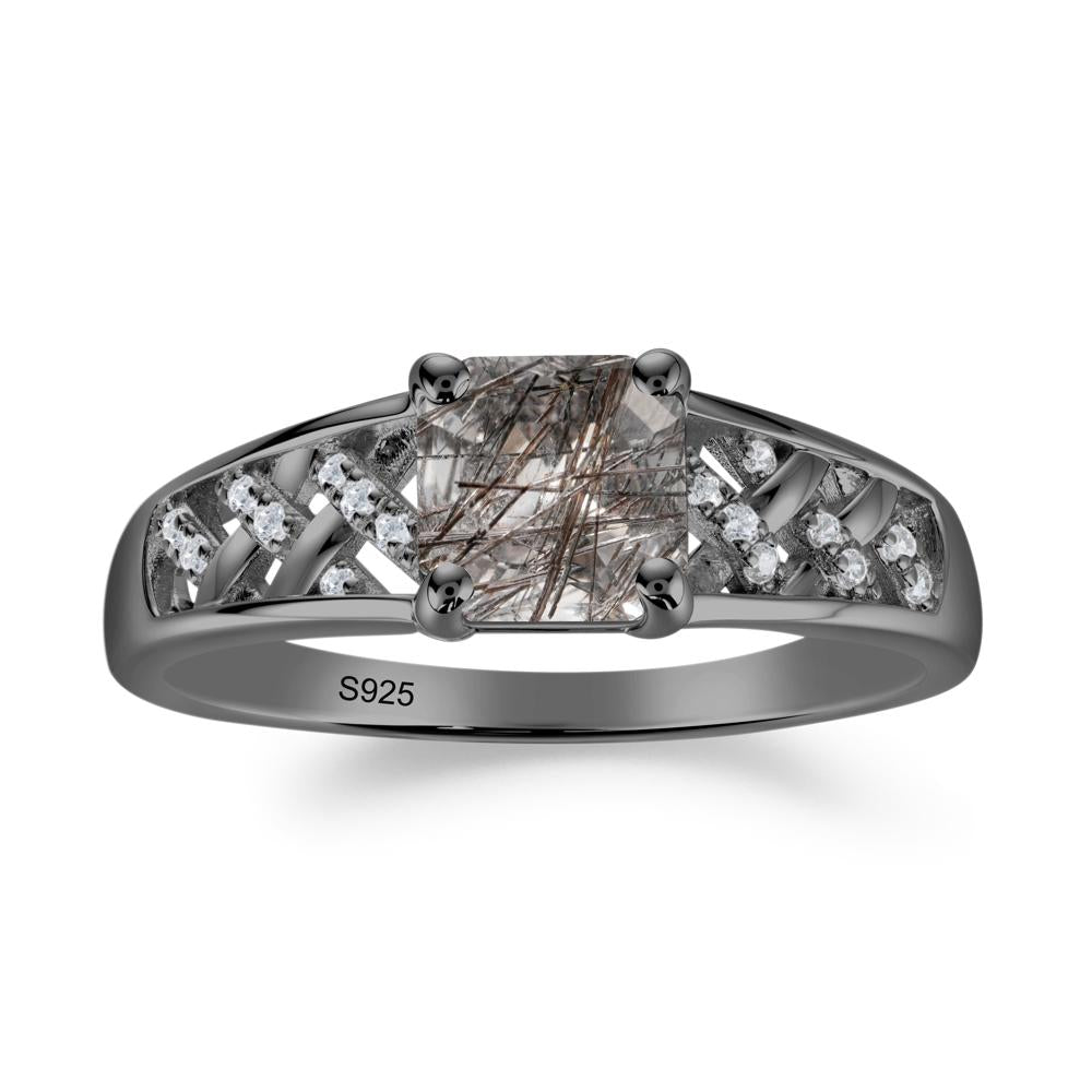 Delicate Black Rutilated Quartz Promise Ring - LUO Jewelry #metal_black finish sterling silver
