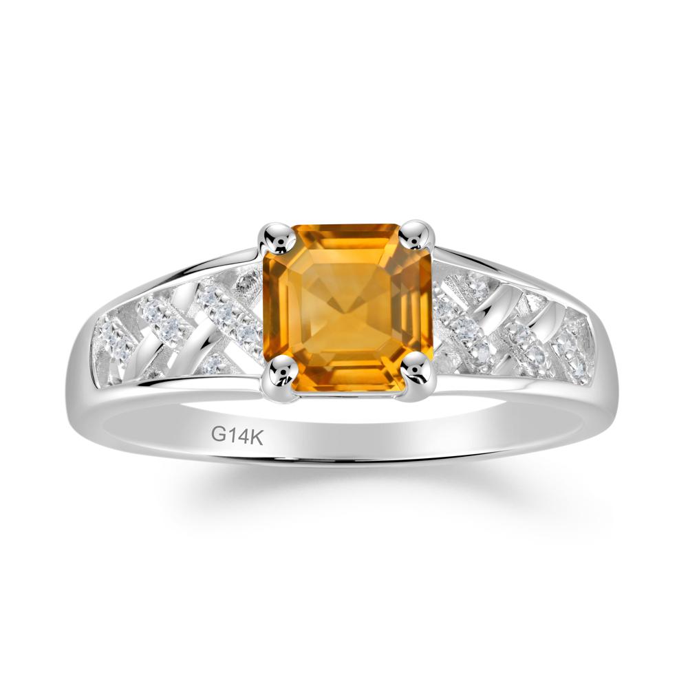 Asscher Cut Braided Design Citrine Engagement Ring - LUO Jewelry #metal_14k white gold