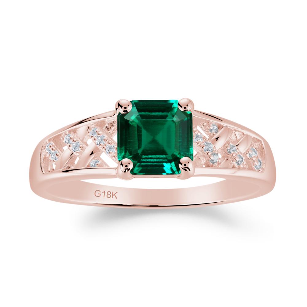 Asscher Cut Braided Design Emerald Engagement Ring - LUO Jewelry #metal_18k rose gold