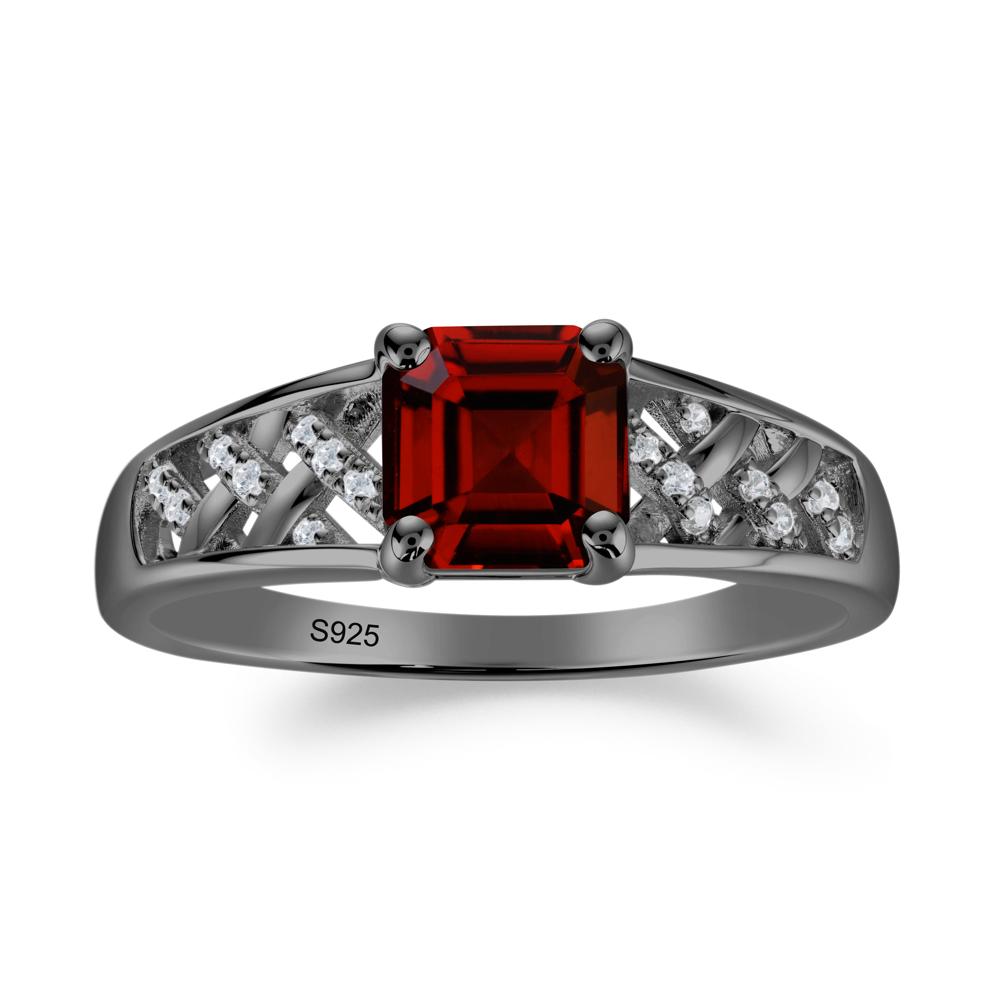 Vintage Braided Asscher Cut Garnet Ring - LUO Jewelry #metal_black finish sterling silver