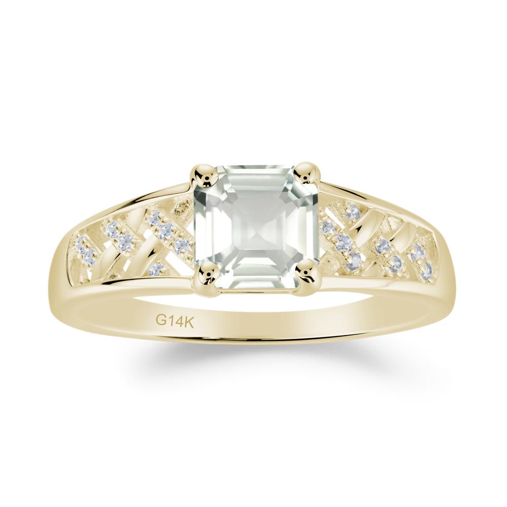 Asscher Cut Braided Design Green Amethyst Engagement Ring - LUO Jewelry #metal_14k yellow gold