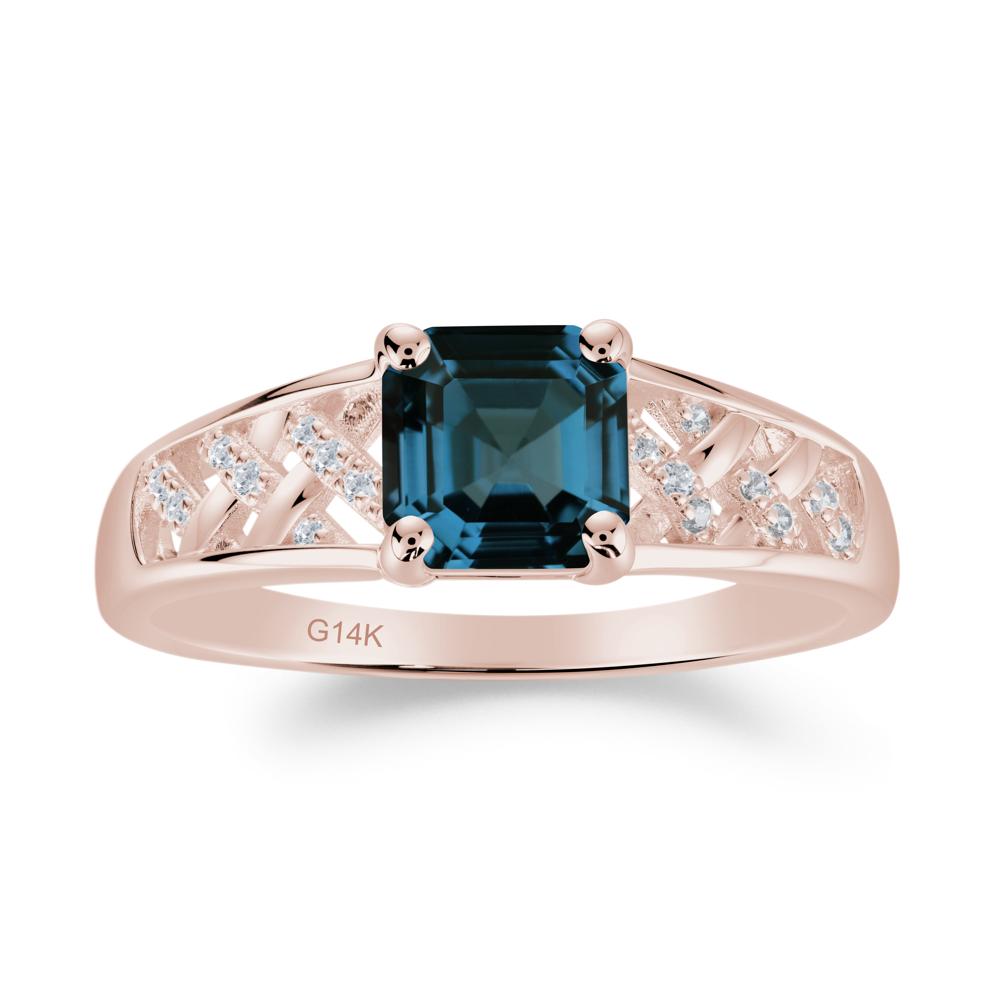 Asscher Cut Braided Design London Blue Topaz Engagement Ring - LUO Jewelry #metal_14k rose gold