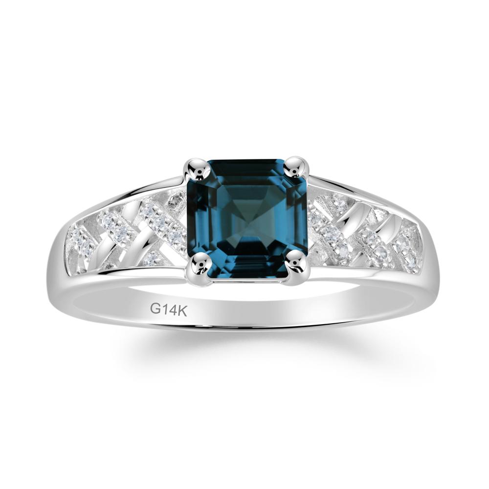 Asscher Cut Braided Design London Blue Topaz Engagement Ring - LUO Jewelry #metal_14k white gold