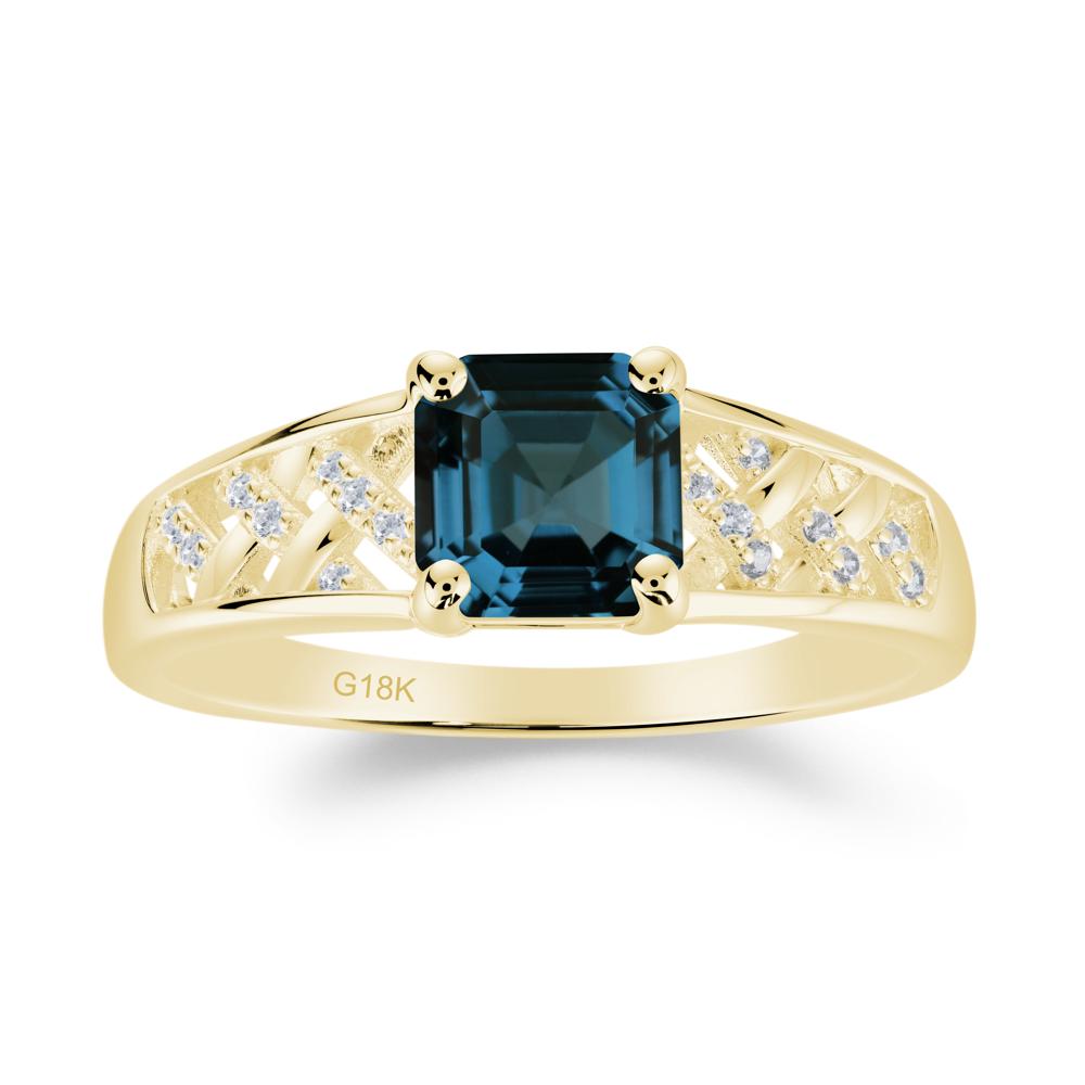 Asscher Cut Braided Design London Blue Topaz Engagement Ring - LUO Jewelry #metal_18k yellow gold