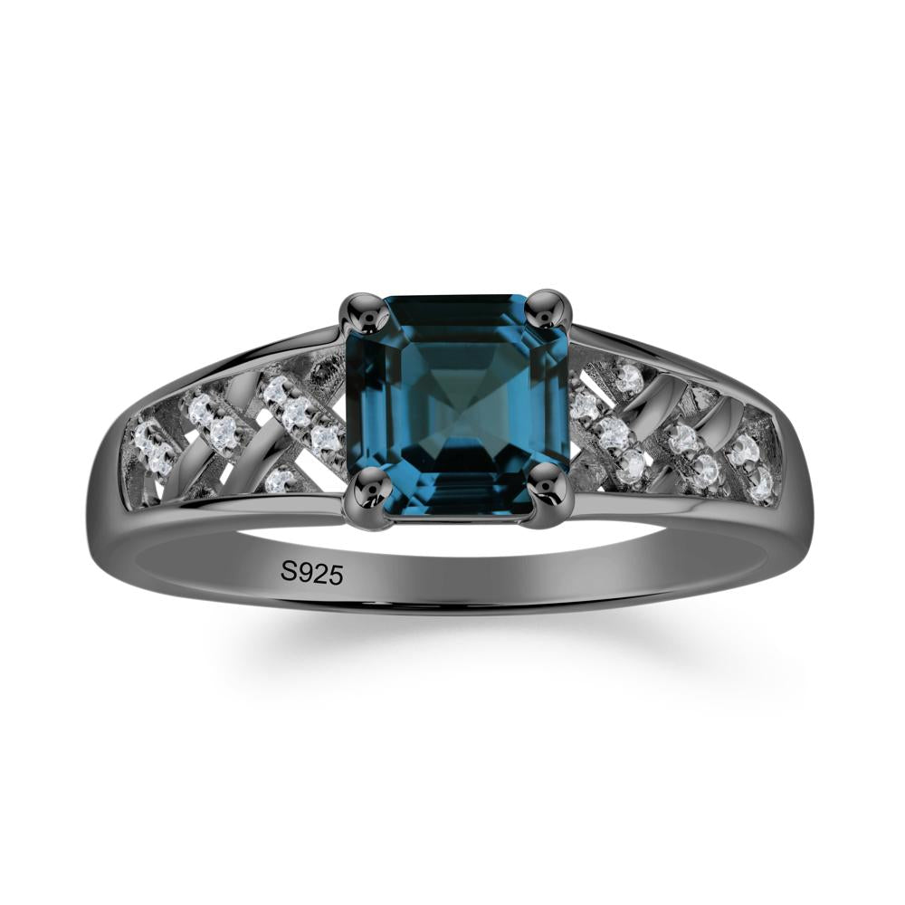 Asscher Cut Braided Design London Blue Topaz Engagement Ring - LUO Jewelry #metal_black finish sterling silver