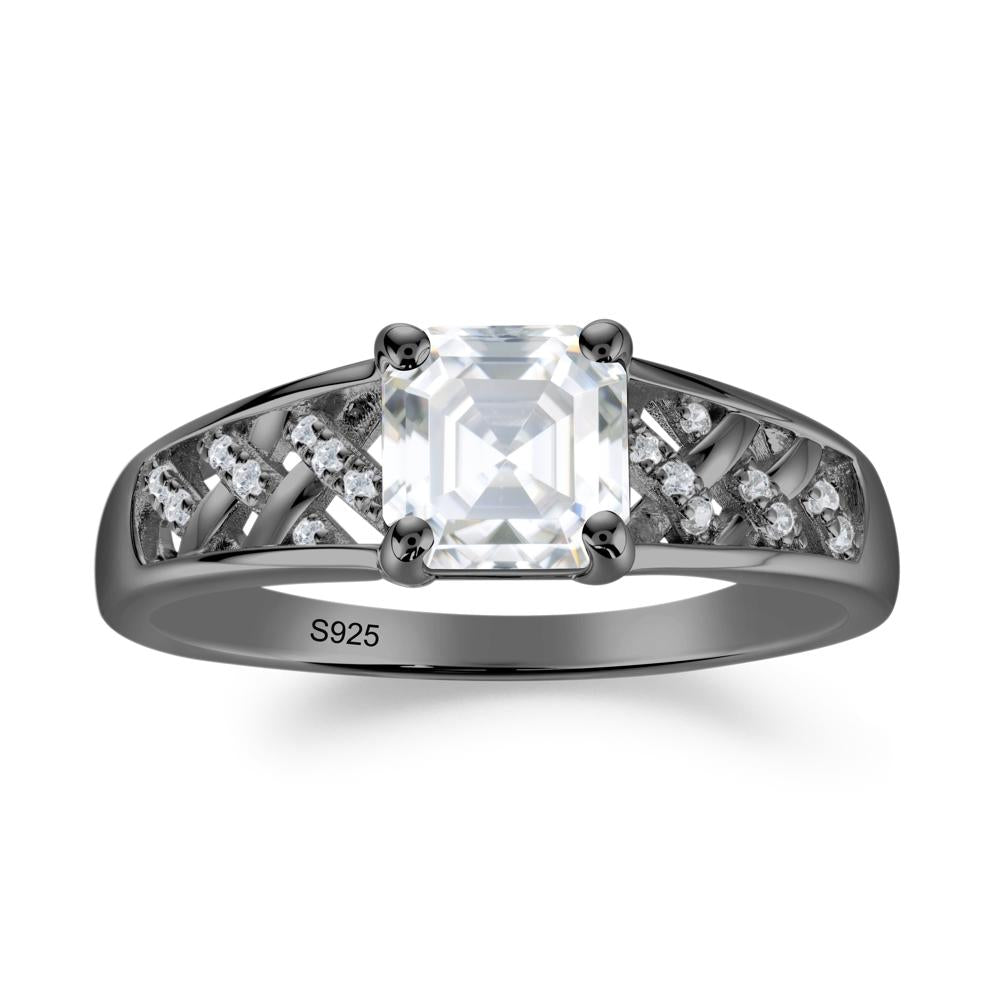 Asscher Cut Braided Design Moissanite Engagement Ring - LUO Jewelry #metal_black finish sterling silver