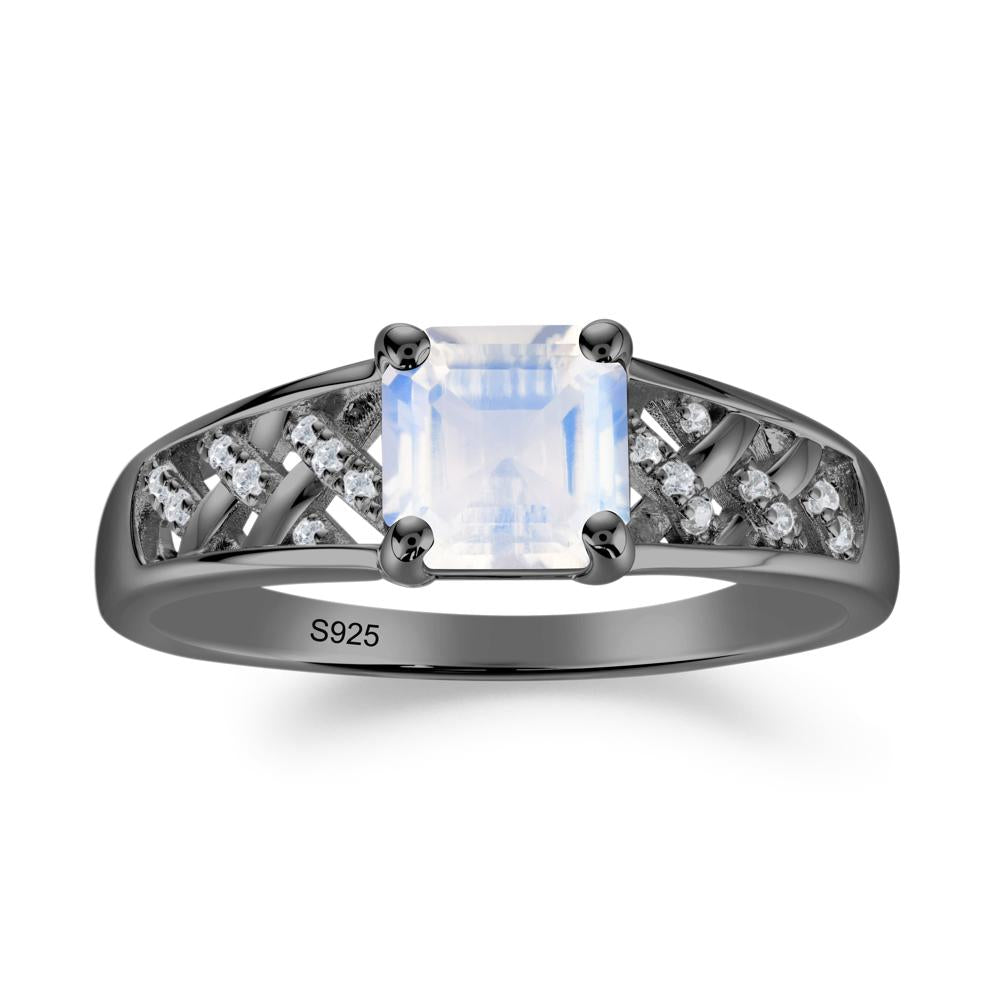 Asscher Cut Braided Design Moonstone Engagement Ring - LUO Jewelry #metal_black finish sterling silver