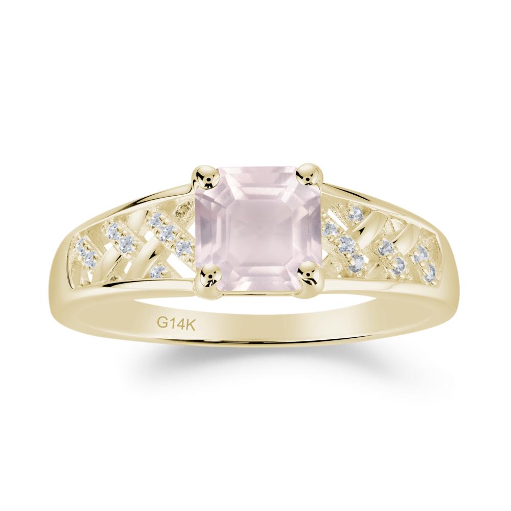 Vintage Braided Asscher Cut Rose Quartz Ring - LUO Jewelry #metal_14k yellow gold