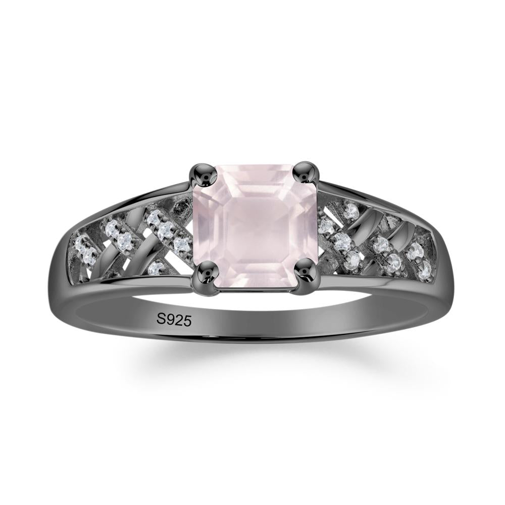 Vintage Braided Asscher Cut Rose Quartz Ring - LUO Jewelry #metal_black finish sterling silver