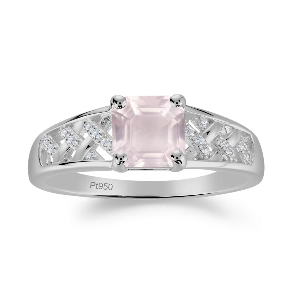 Vintage Braided Asscher Cut Rose Quartz Ring - LUO Jewelry #metal_platinum