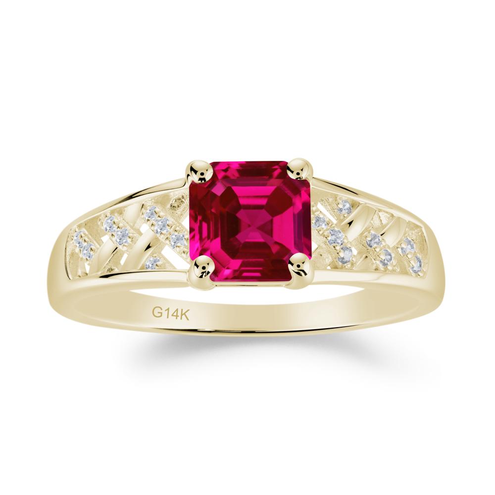 Vintage Braided Asscher Cut Ruby Ring - LUO Jewelry #metal_14k yellow gold