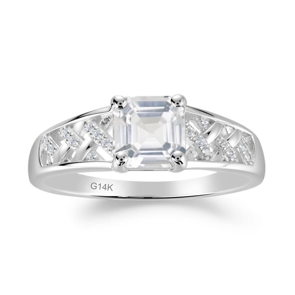Vintage Braided Asscher Cut White Topaz Ring - LUO Jewelry #metal_14k white gold