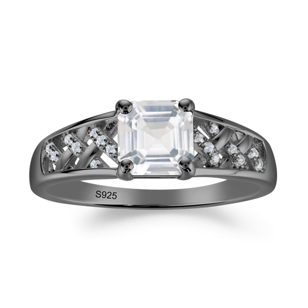Vintage Braided Asscher Cut White Topaz Ring - LUO Jewelry #metal_black finish sterling silver
