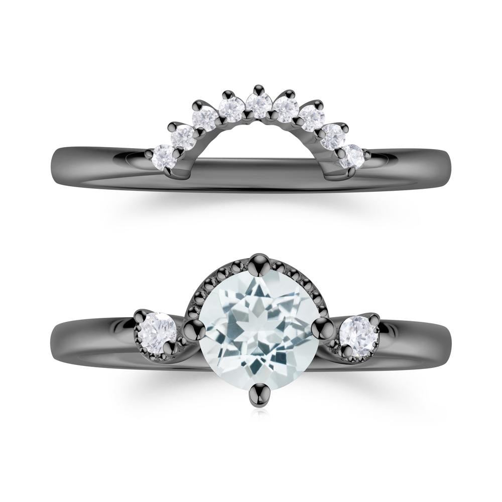 Vintage Sapphire Bridal Promise Ring Set - LUO Jewelry #gemstone_Aquamarine