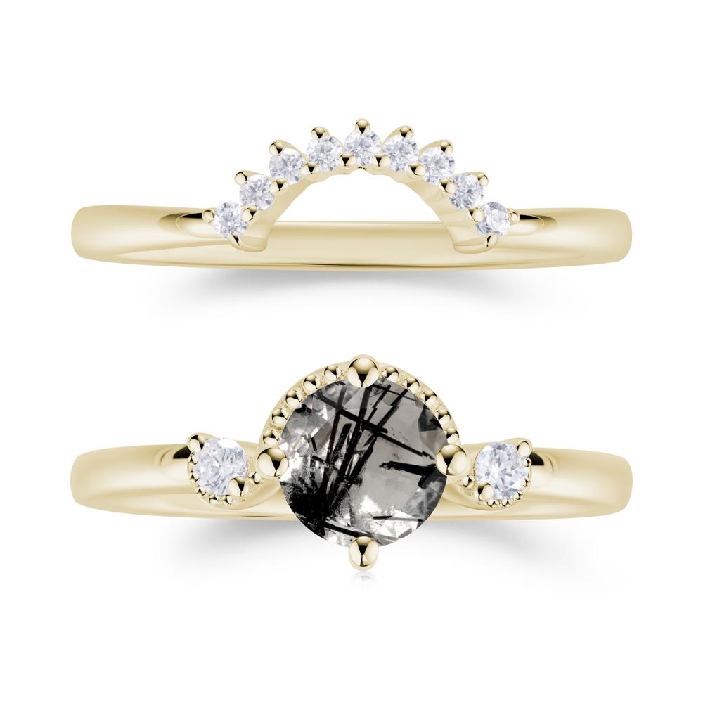 Vintage Sapphire Bridal Promise Ring Set - LUO Jewelry #gemstone_Black Rutilated Quartz
