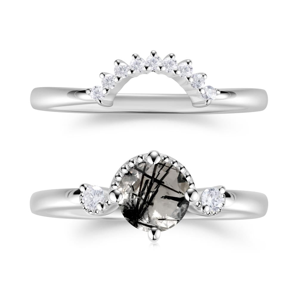 Vintage Sapphire Bridal Promise Ring Set - LUO Jewelry #gemstone_Black Rutilated Quartz