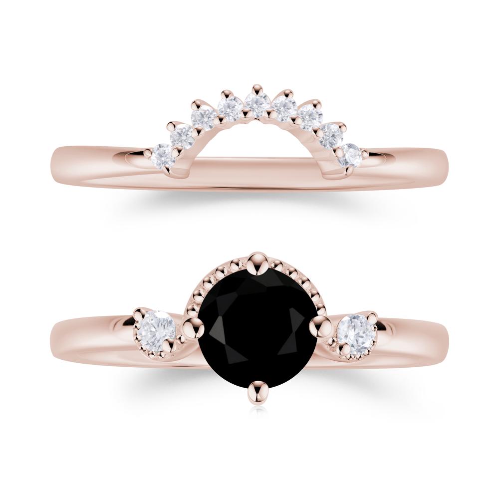 Vintage Sapphire Bridal Promise Ring Set - LUO Jewelry #gemstone_Black Spinel