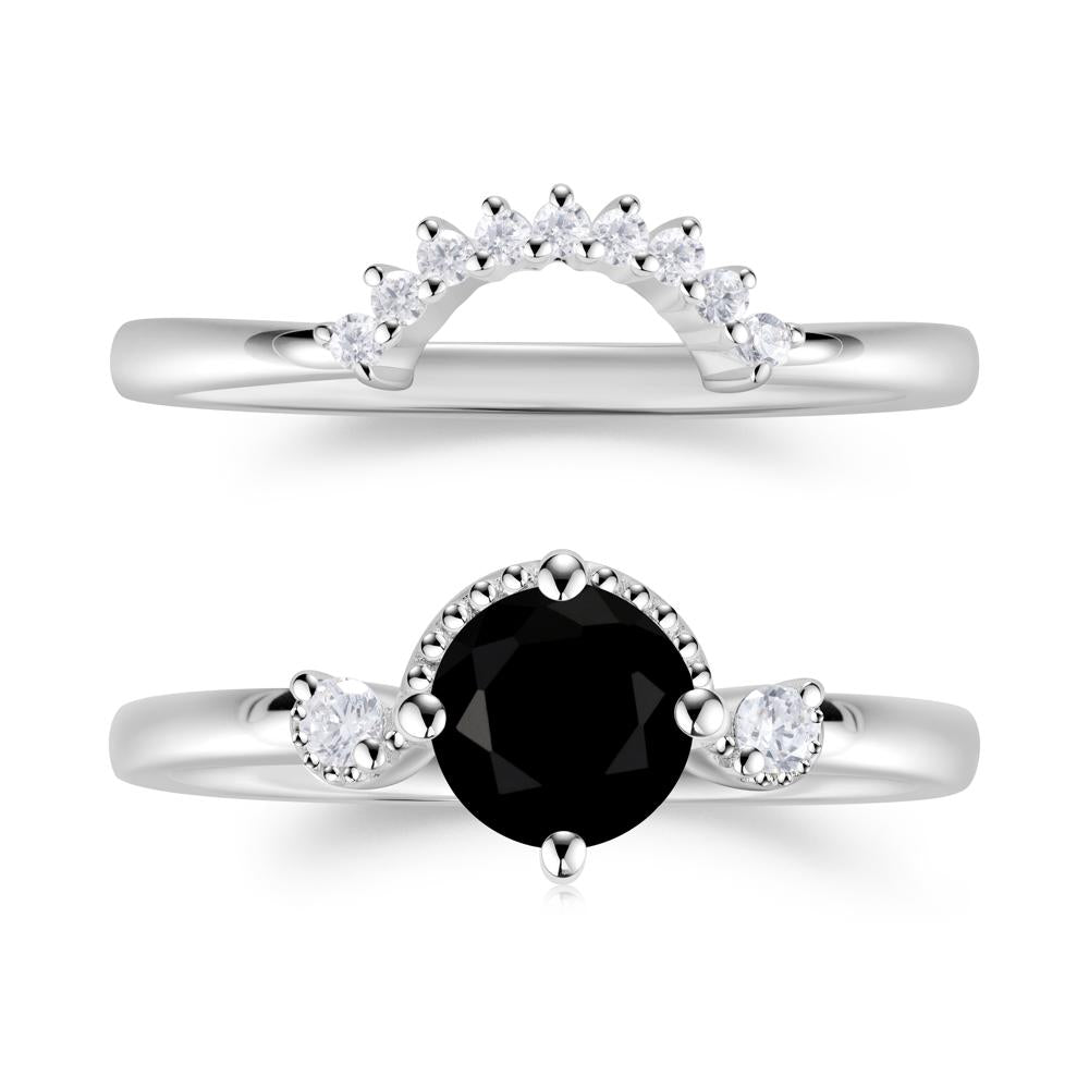 Vintage Sapphire Bridal Promise Ring Set - LUO Jewelry #gemstone_Black Spinel
