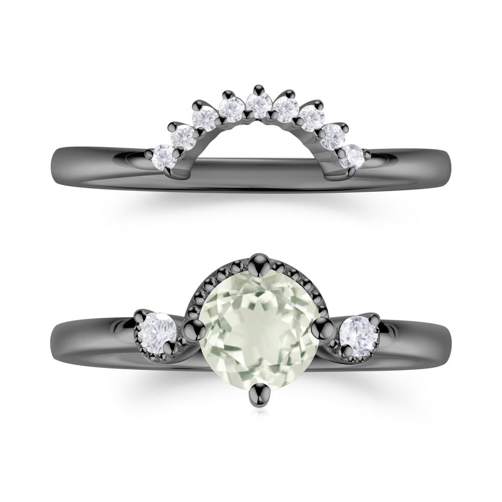 Vintage Sapphire Bridal Promise Ring Set - LUO Jewelry #gemstone_Green Amethyst