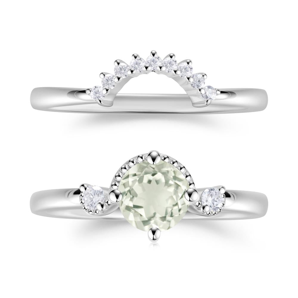 Vintage Sapphire Bridal Promise Ring Set - LUO Jewelry #gemstone_Green Amethyst